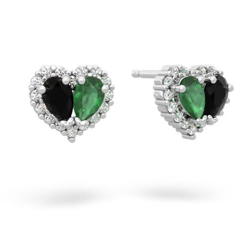 onyx-emerald halo-heart earrings
