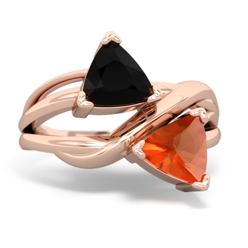 onyx-fire opal filligree ring