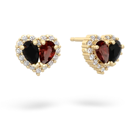 onyx-garnet halo-heart earrings