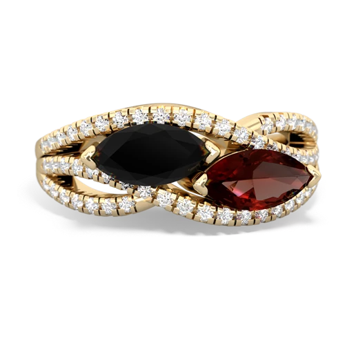 onyx-garnet double heart ring