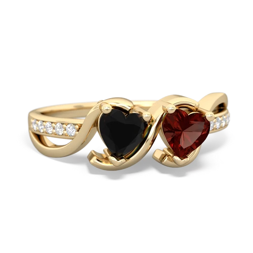 onyx-garnet double heart ring