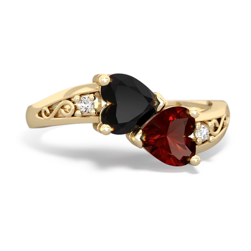 onyx-garnet filligree ring