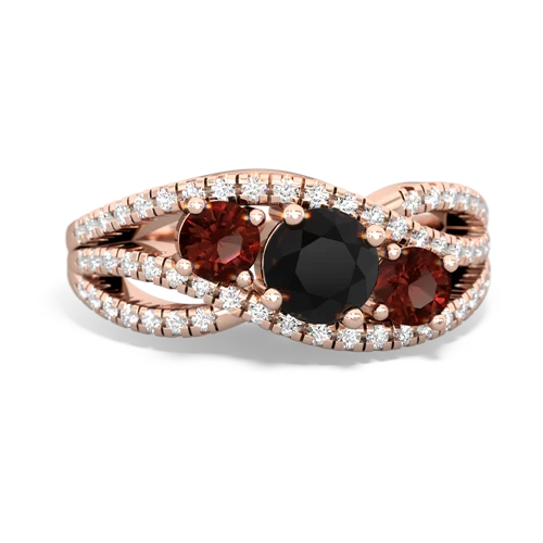 onyx-garnet three stone pave ring