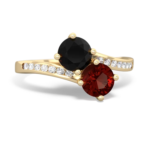 onyx-garnet two stone channel ring