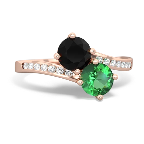 onyx-lab emerald two stone channel ring