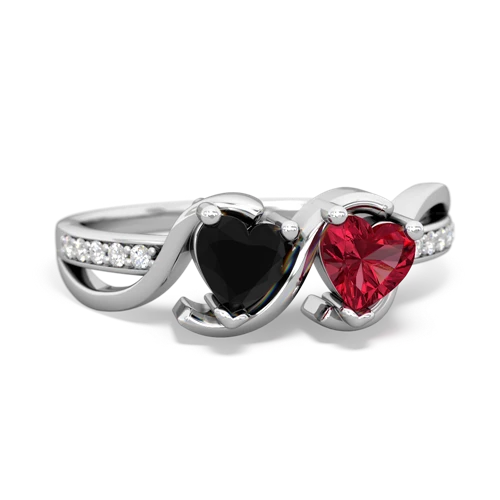 onyx-lab ruby double heart ring