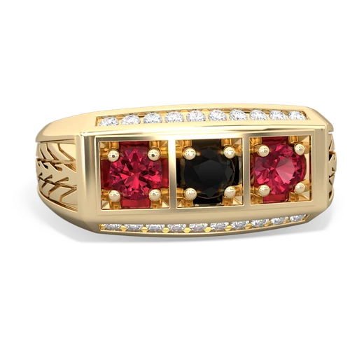 onyx-lab ruby three stone ring