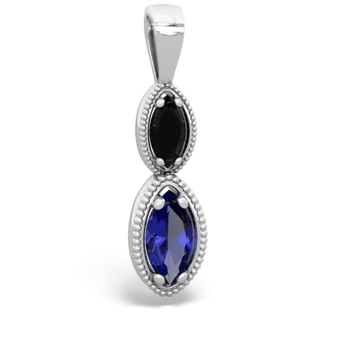 onyx-lab sapphire antique milgrain pendant