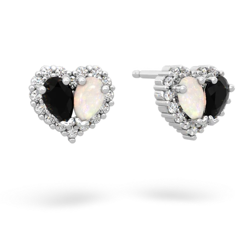 onyx-opal halo-heart earrings