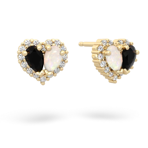 onyx-opal halo-heart earrings