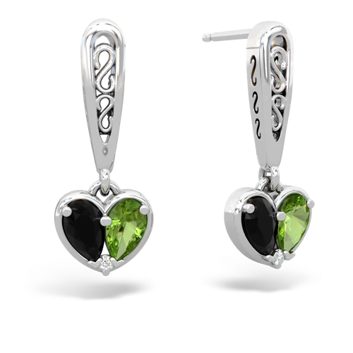 onyx-peridot filligree earrings