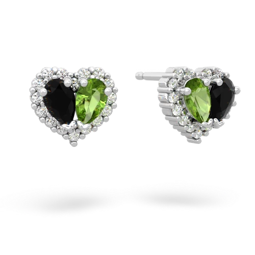 onyx-peridot halo-heart earrings