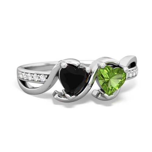 onyx-peridot double heart ring