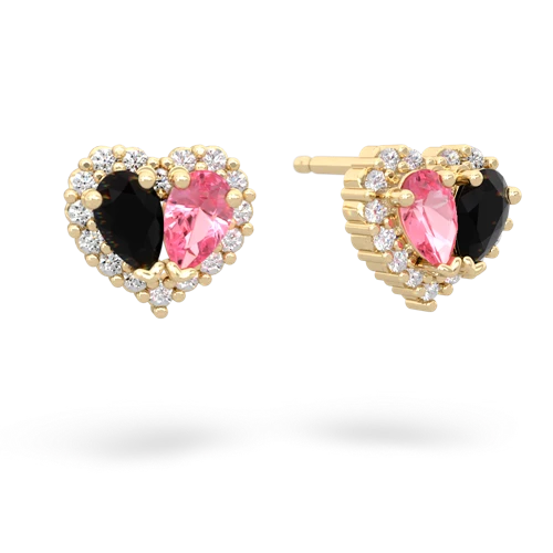 onyx-pink sapphire halo-heart earrings