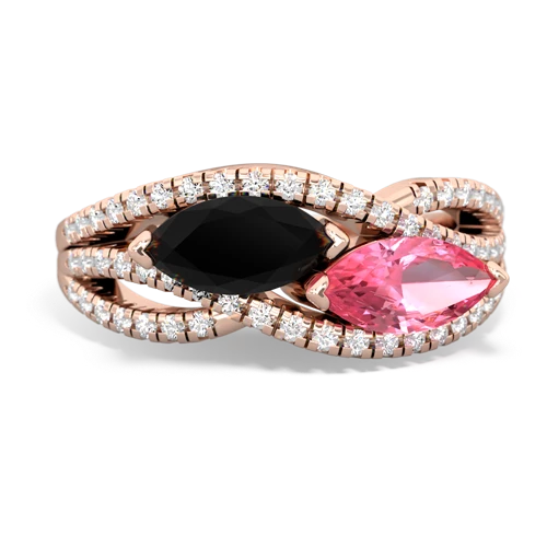 onyx-pink sapphire double heart ring