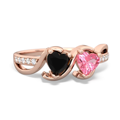 onyx-pink sapphire double heart ring