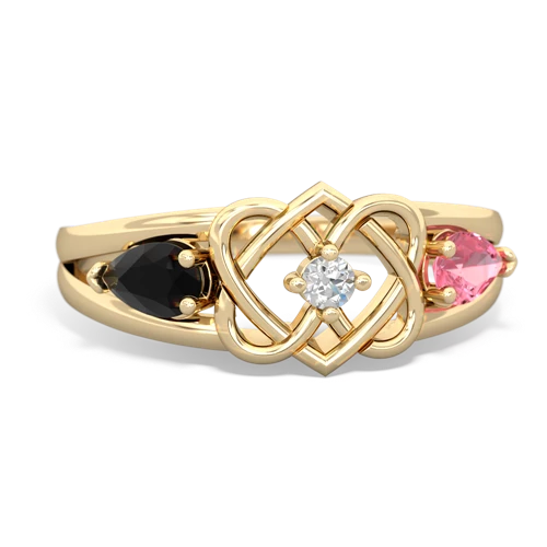 onyx-pink sapphire double heart ring