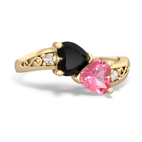 onyx-pink sapphire filligree ring