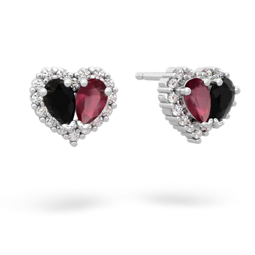 onyx-ruby halo-heart earrings