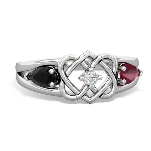 onyx-ruby double heart ring