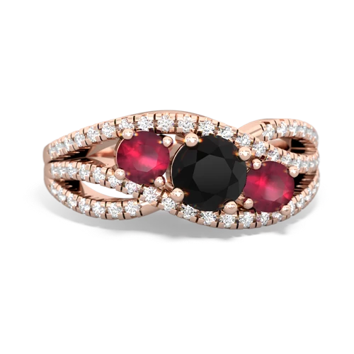 onyx-ruby three stone pave ring