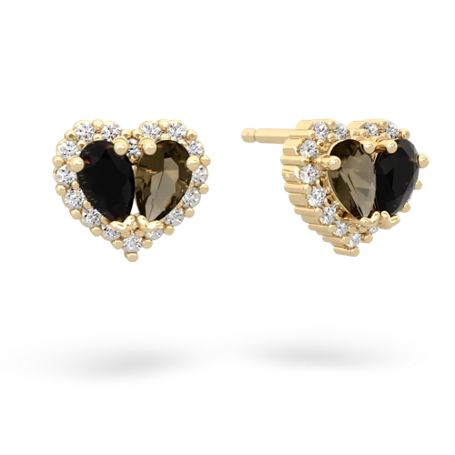 onyx-smoky quartz halo-heart earrings