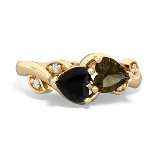 onyx-smoky quartz floral keepsake ring