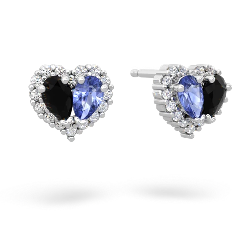 onyx-tanzanite halo-heart earrings