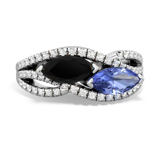 onyx-tanzanite double heart ring