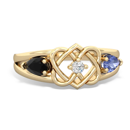 onyx-tanzanite double heart ring