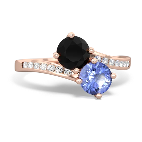 onyx-tanzanite two stone channel ring