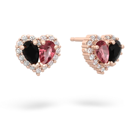 onyx-tourmaline halo-heart earrings