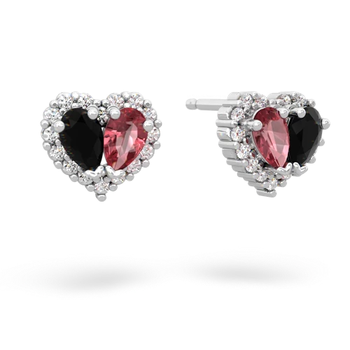 onyx-tourmaline halo-heart earrings
