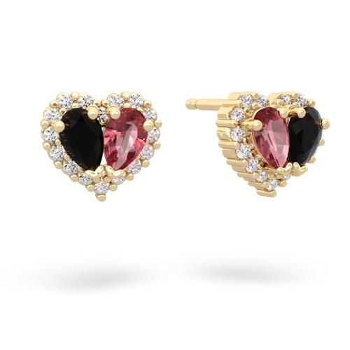 onyx-tourmaline halo-heart earrings