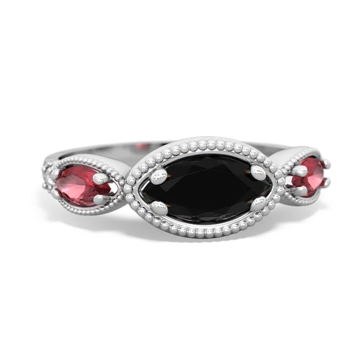 onyx-tourmaline milgrain marquise ring