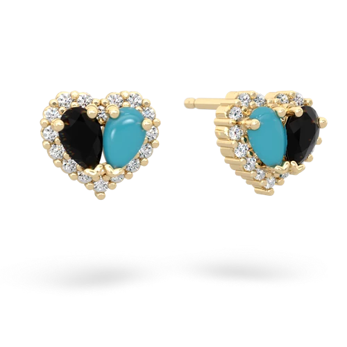 onyx-turquoise halo-heart earrings