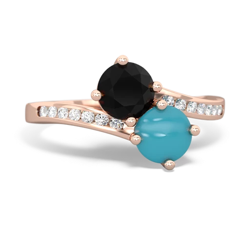 onyx-turquoise two stone channel ring