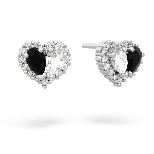 onyx-white topaz halo-heart earrings