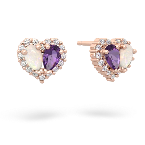opal-amethyst halo-heart earrings