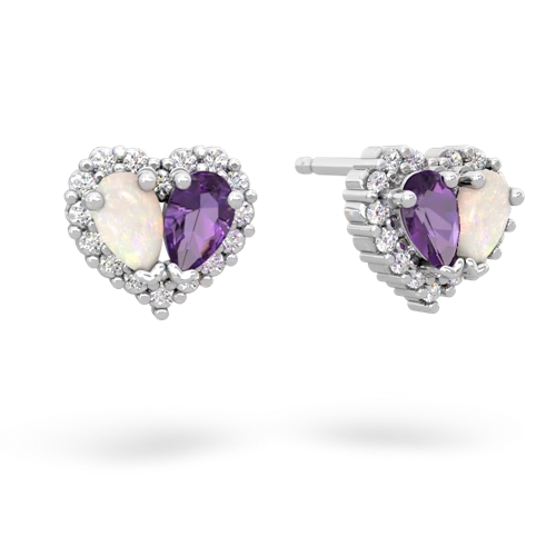 opal-amethyst halo-heart earrings