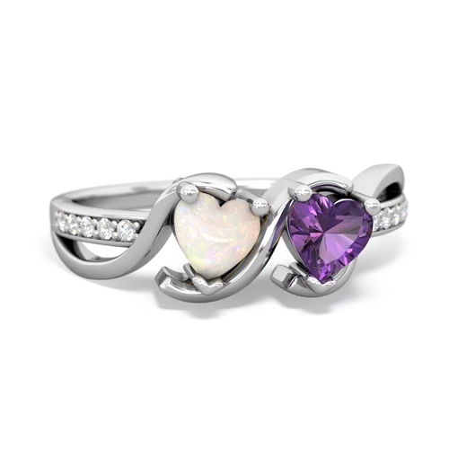 opal-amethyst double heart ring