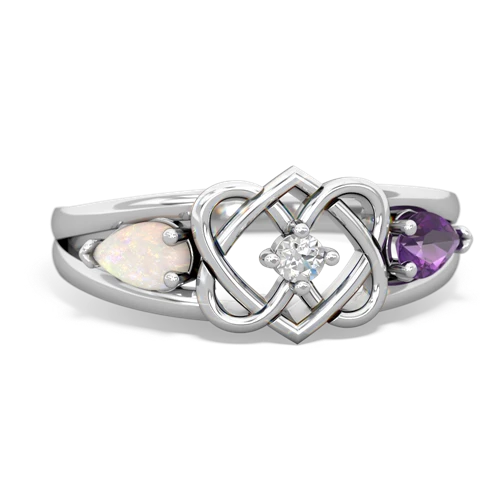 opal-amethyst double heart ring