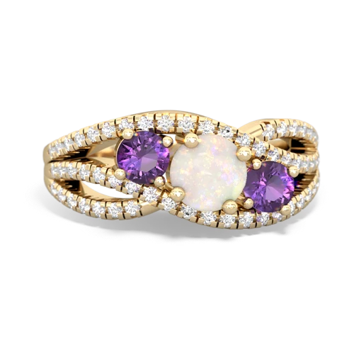 opal-amethyst three stone pave ring