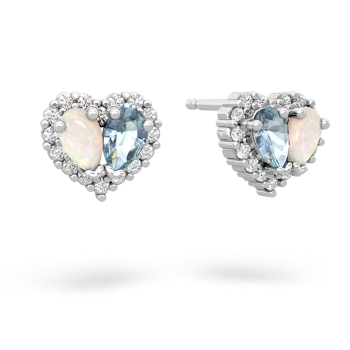 opal-aquamarine halo-heart earrings