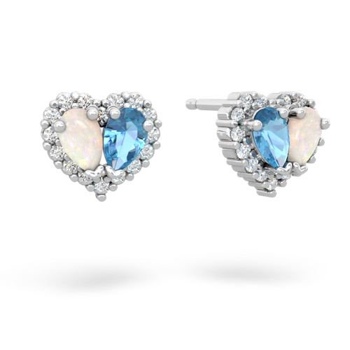 opal-blue topaz halo-heart earrings