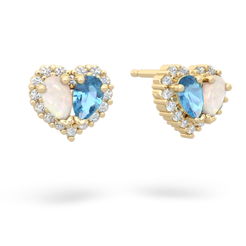 opal-blue topaz halo-heart earrings