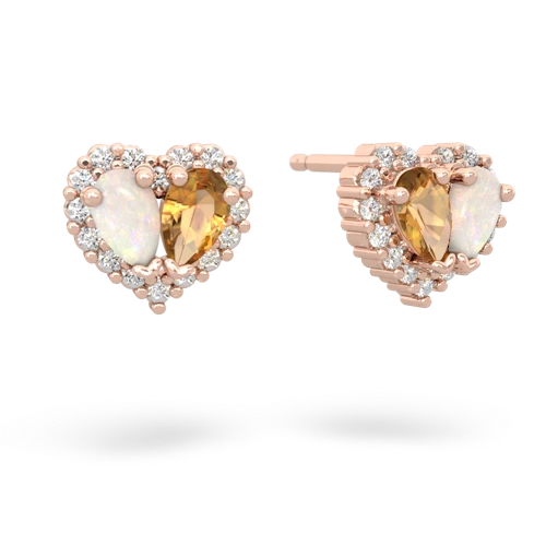 opal-citrine halo-heart earrings