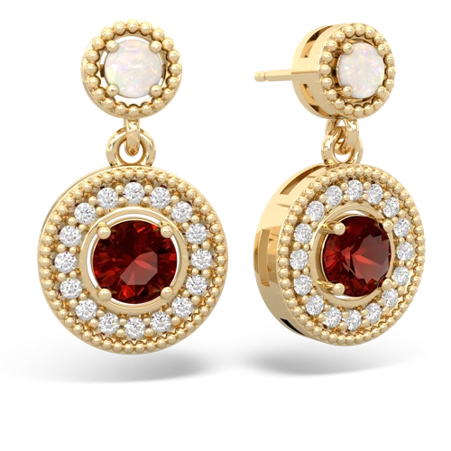 opal-garnet halo earrings