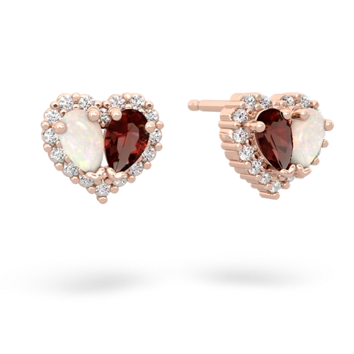 opal-garnet halo-heart earrings