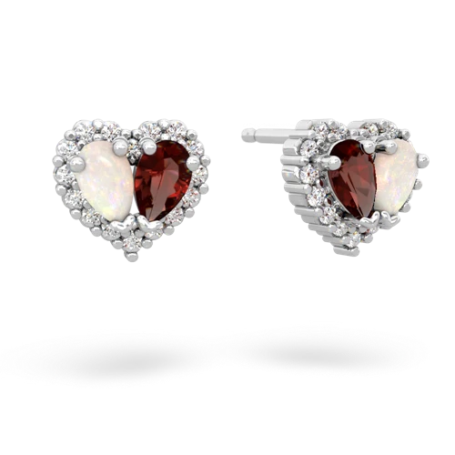 opal-garnet halo-heart earrings